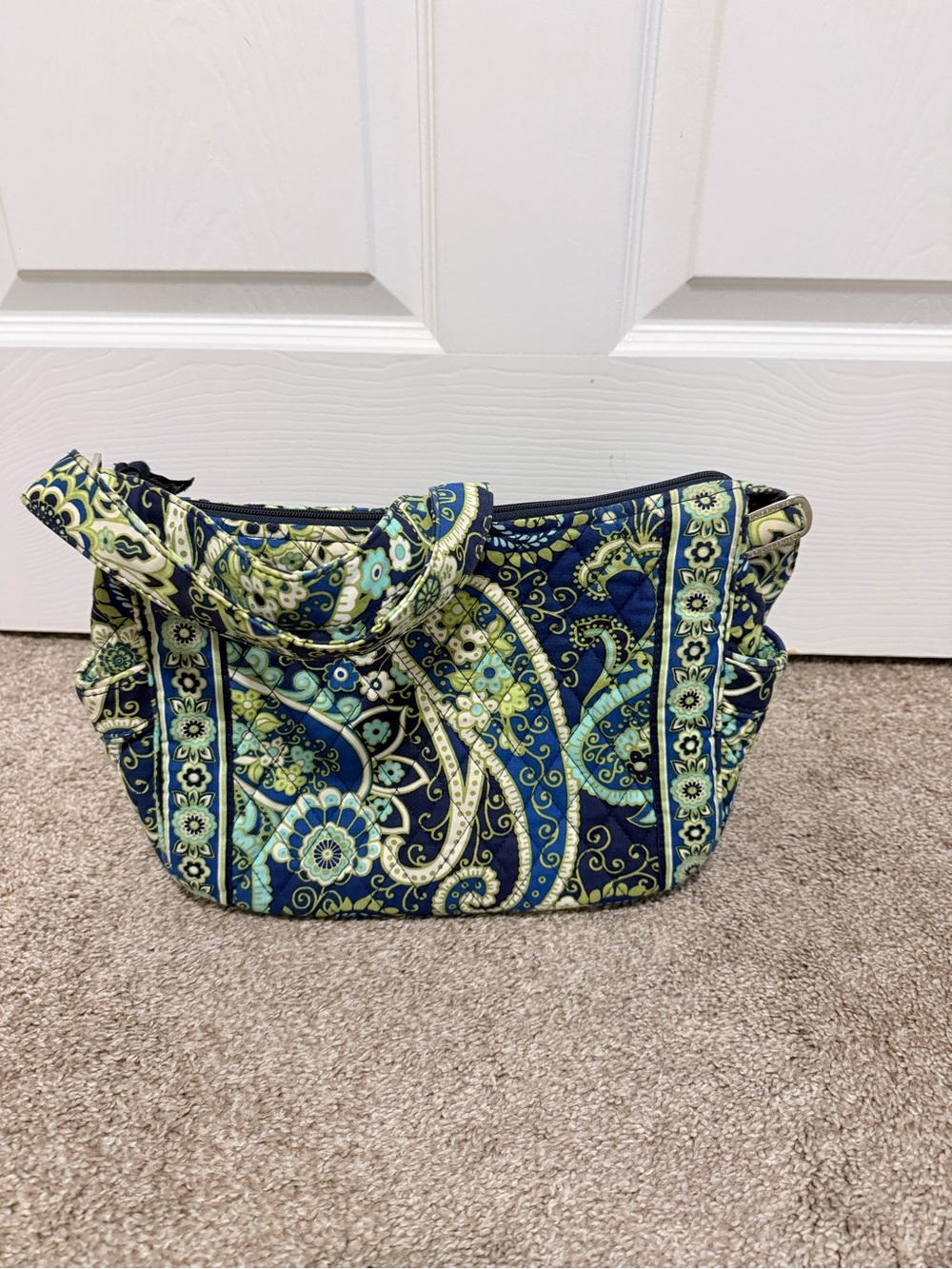 VERA BRADLEY BLUE RHYTHM BLUES PAISLEY ADJUST CROSSBODY HIPSTER Purse - Picture 3 of 7